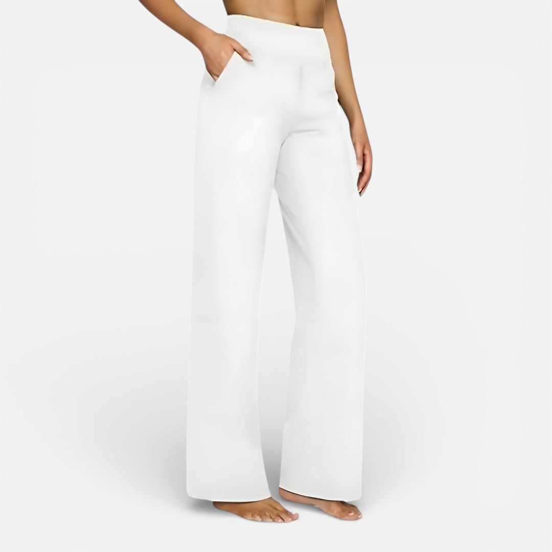 Klara | Dames Wide Leg Broek met Extra Brede Tailleband en Zijzakken