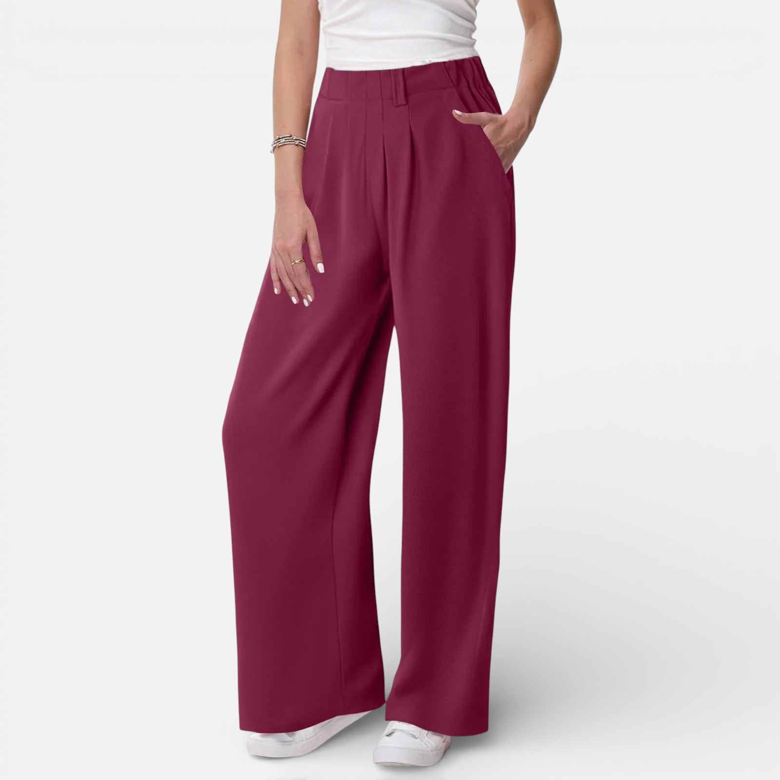 Solène | Dames Wide Leg Pantalon met Hoge Taille en Plooidetail