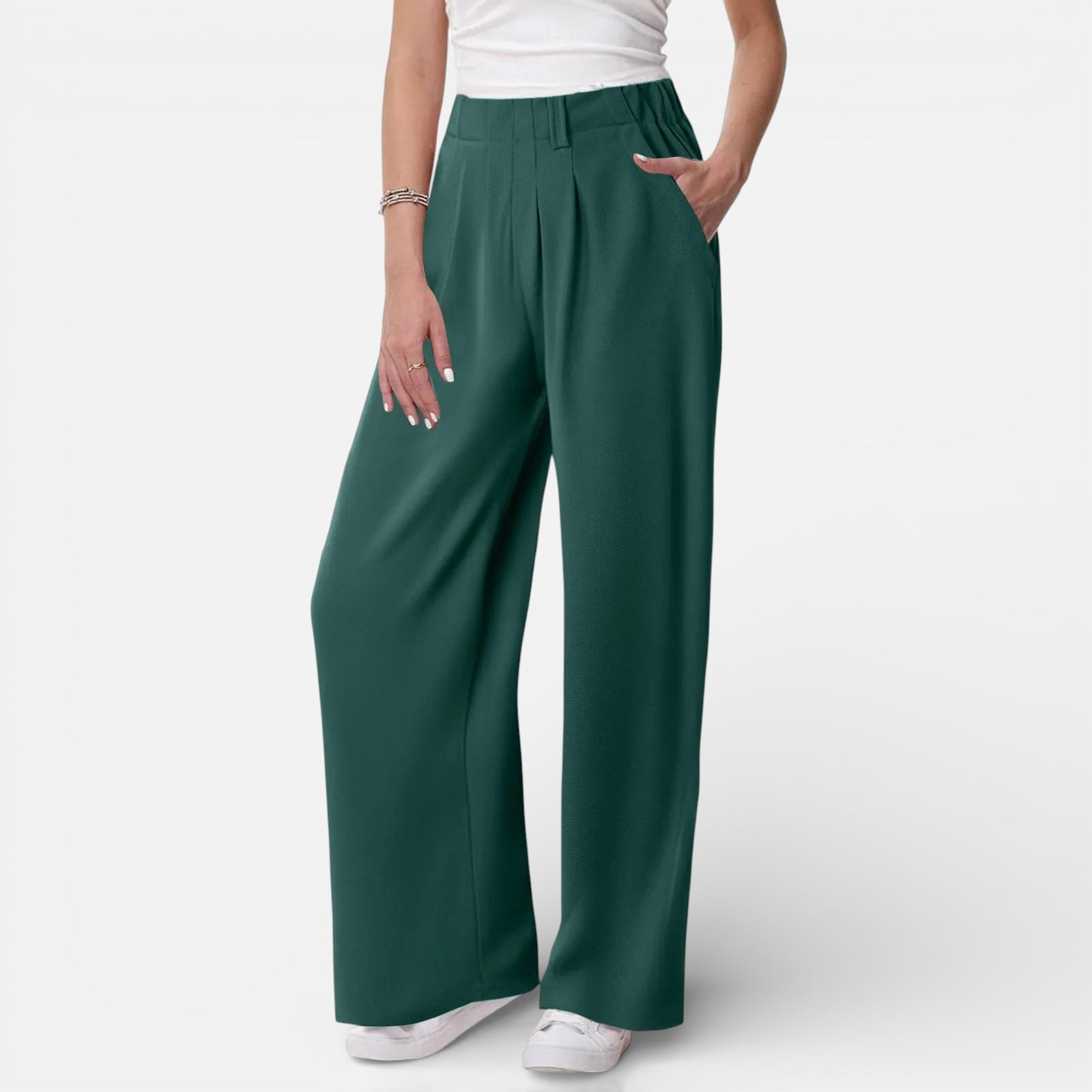 Solène | Dames Wide Leg Pantalon met Hoge Taille en Plooidetail