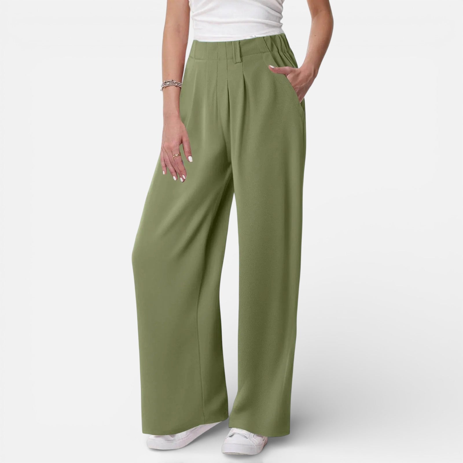 Solène | Dames Wide Leg Pantalon met Hoge Taille en Plooidetail