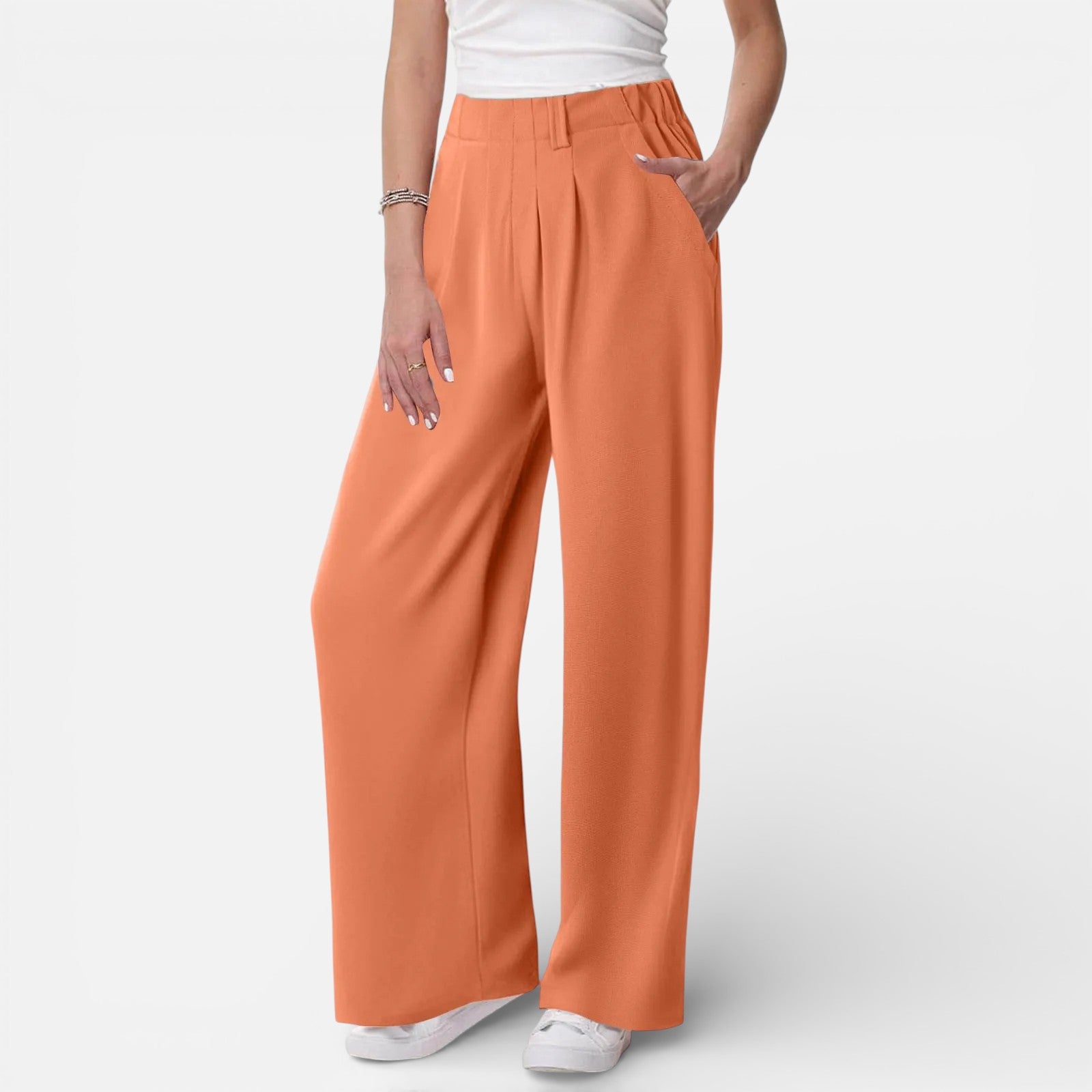 Solène | Dames Wide Leg Pantalon met Hoge Taille en Plooidetail