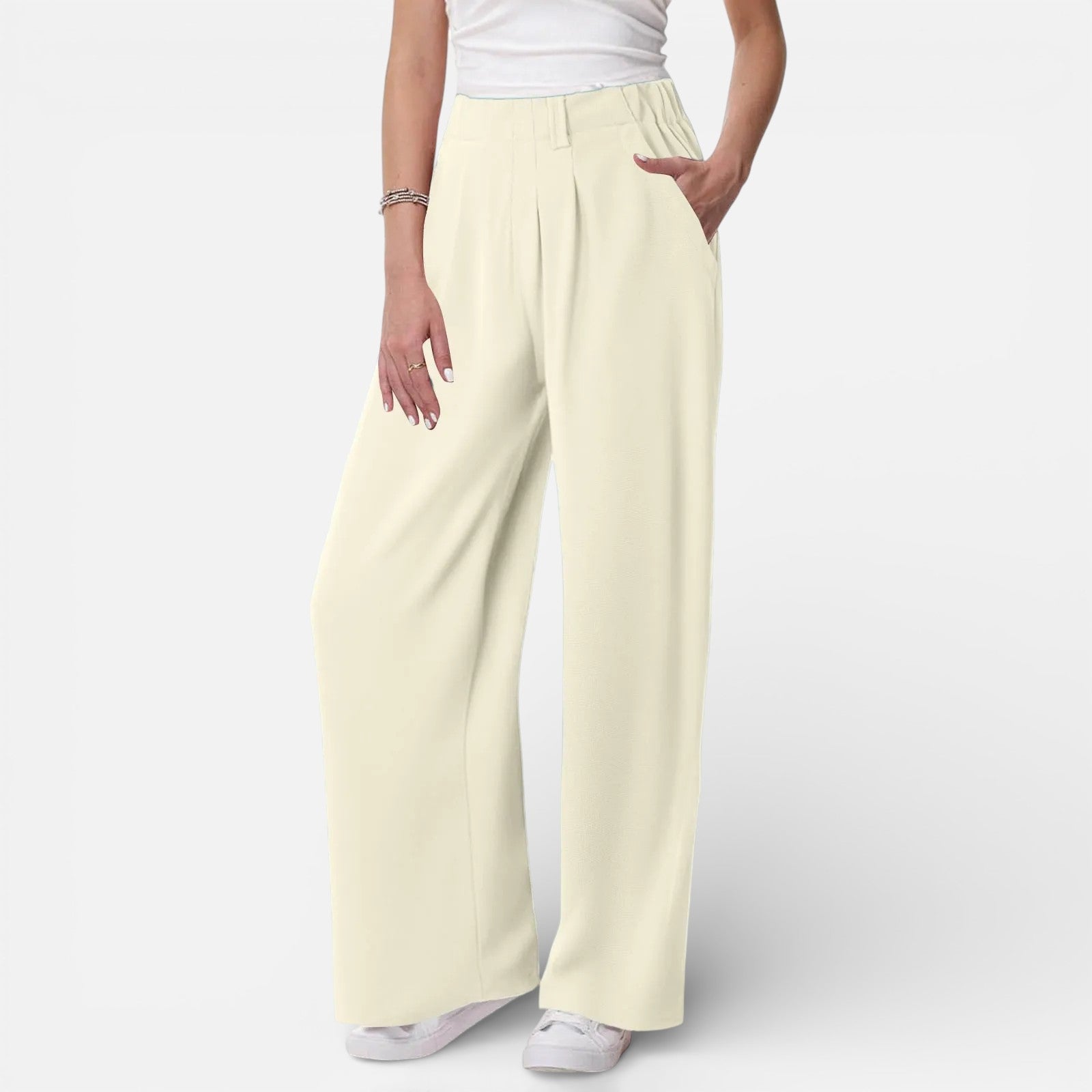 Solène | Dames Wide Leg Pantalon met Hoge Taille en Plooidetail