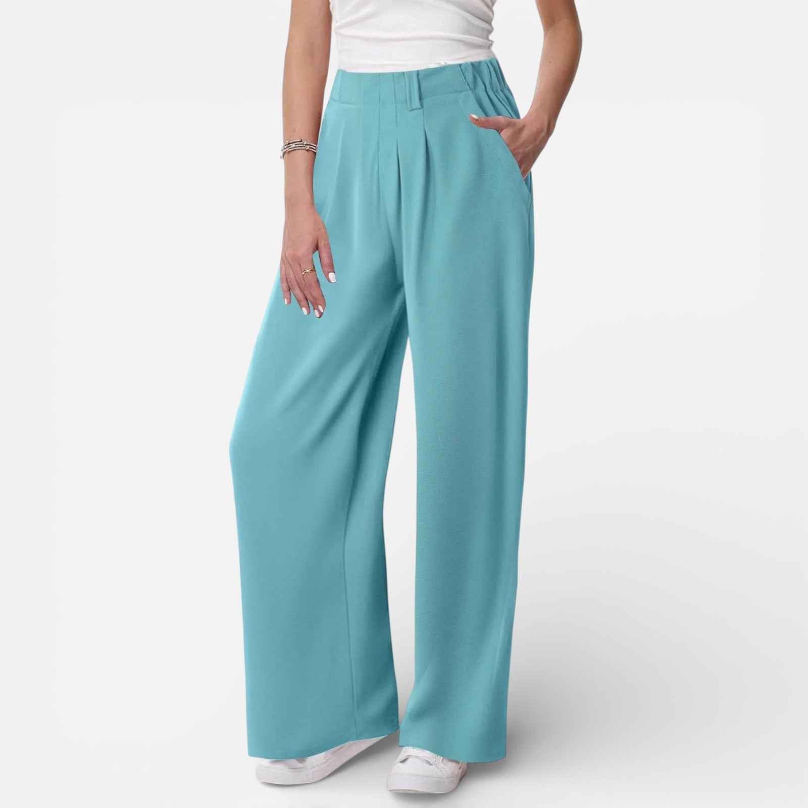 Solène | Dames Wide Leg Pantalon met Hoge Taille en Plooidetail