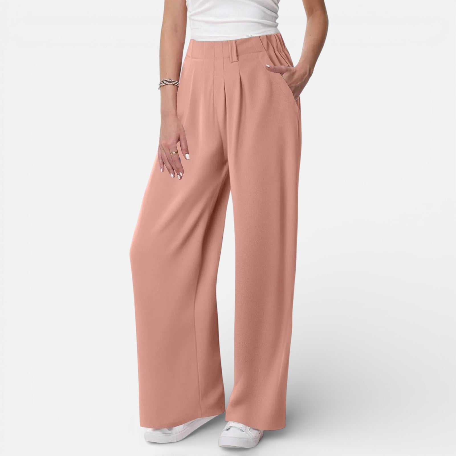 Solène | Dames Wide Leg Pantalon met Hoge Taille en Plooidetail