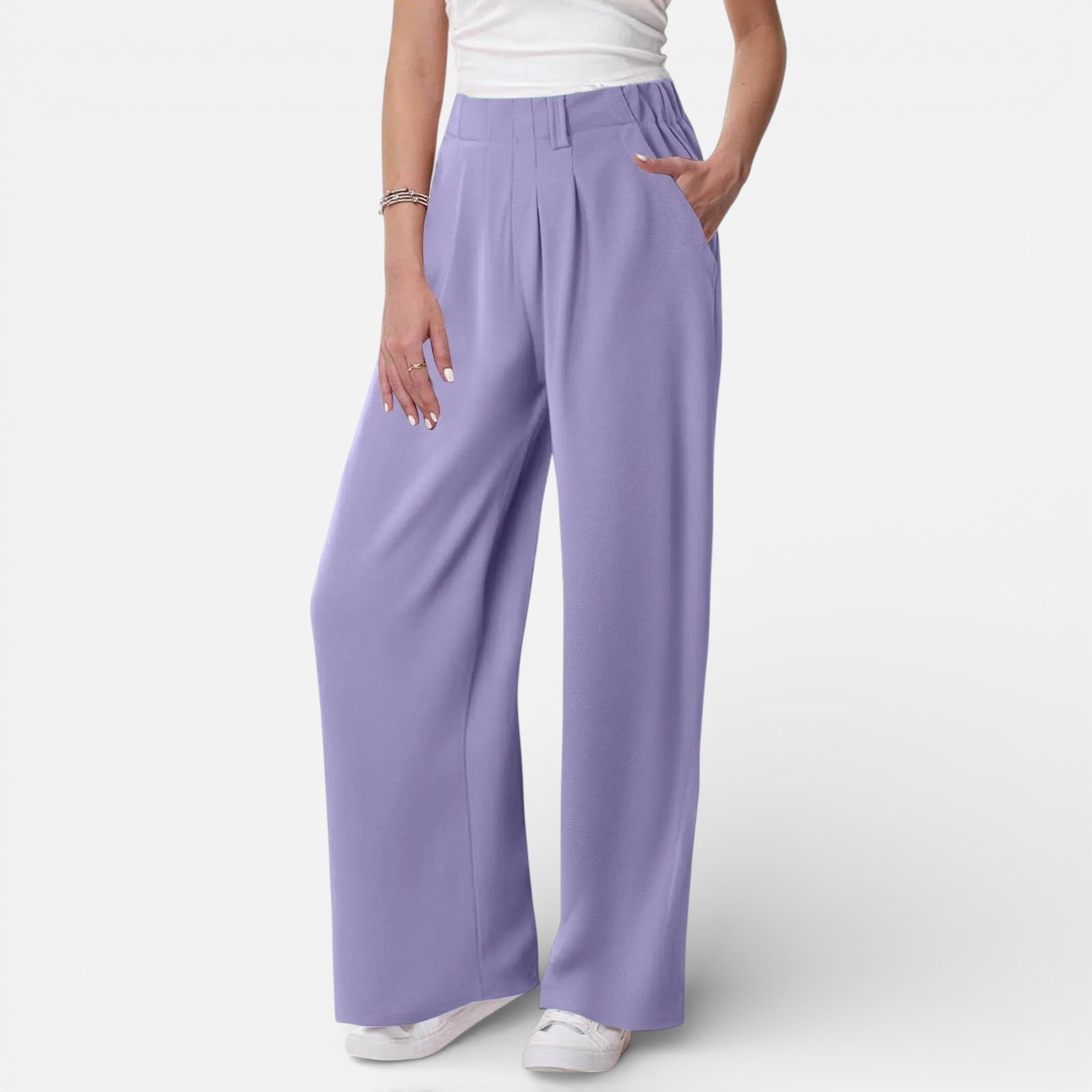 Solène | Dames Wide Leg Pantalon met Hoge Taille en Plooidetail