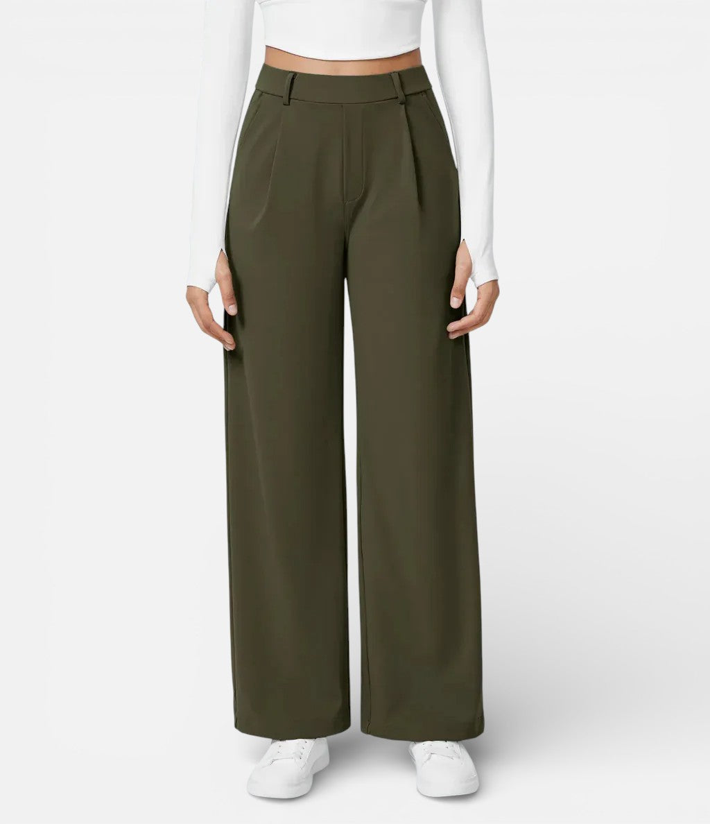 Aurora | Dames Wide Leg Broek met Hoge Taille en Plooidetail