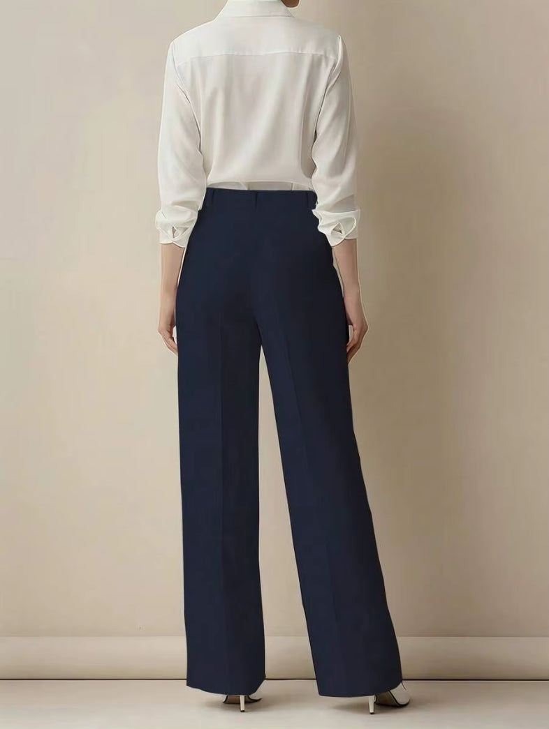 Isabelle | Dames Rechte Pantalon met Hoge Taille en Klassieke Plooi