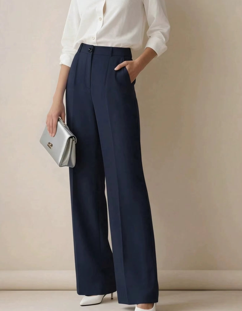 Isabelle | Dames Rechte Pantalon met Hoge Taille en Klassieke Plooi