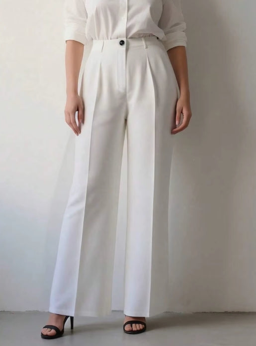 Isabelle | Dames Rechte Pantalon met Hoge Taille en Klassieke Plooi